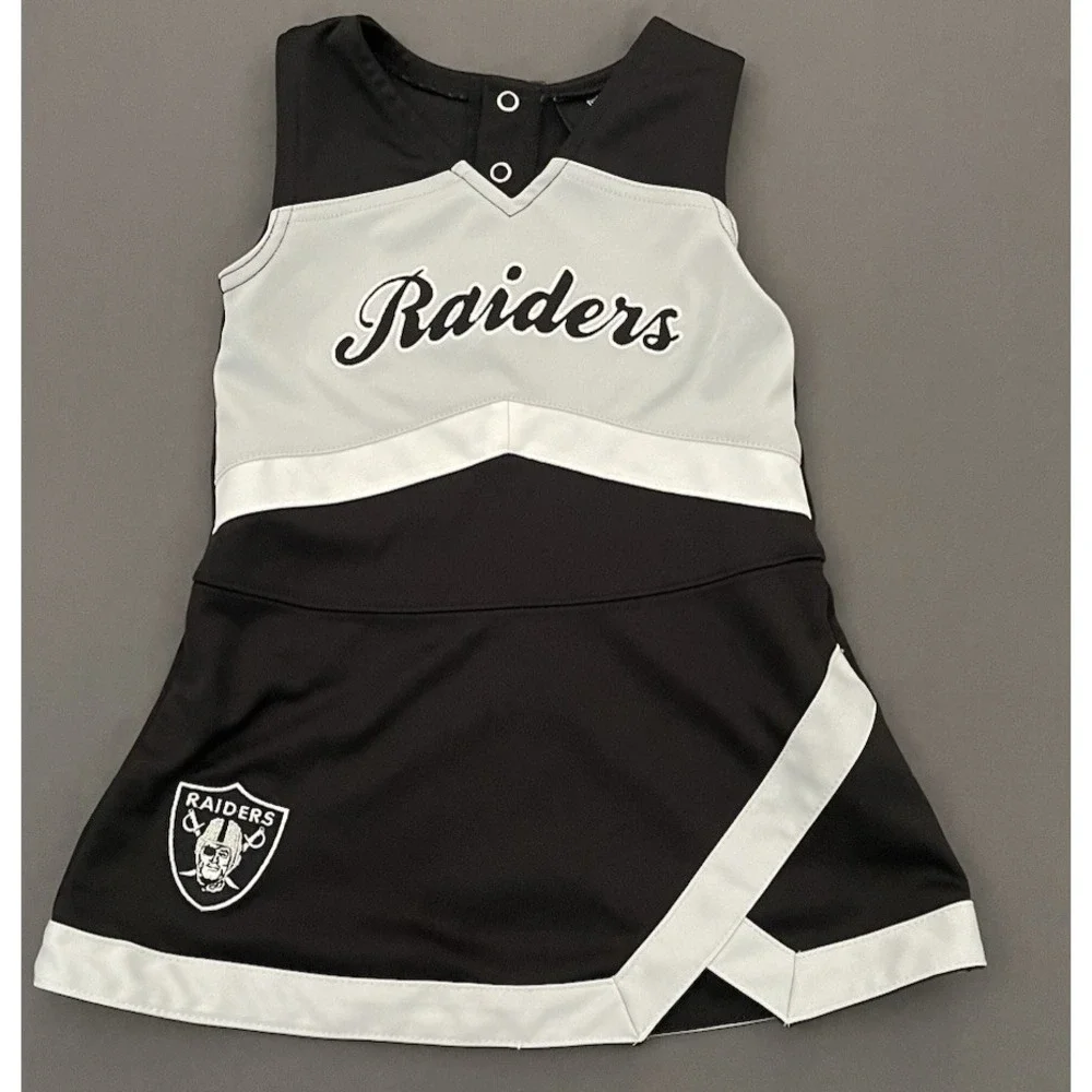 NFL Kids Size 2T Raiders Cheerleader Dress Football Black Gray V Neck Sleeveless